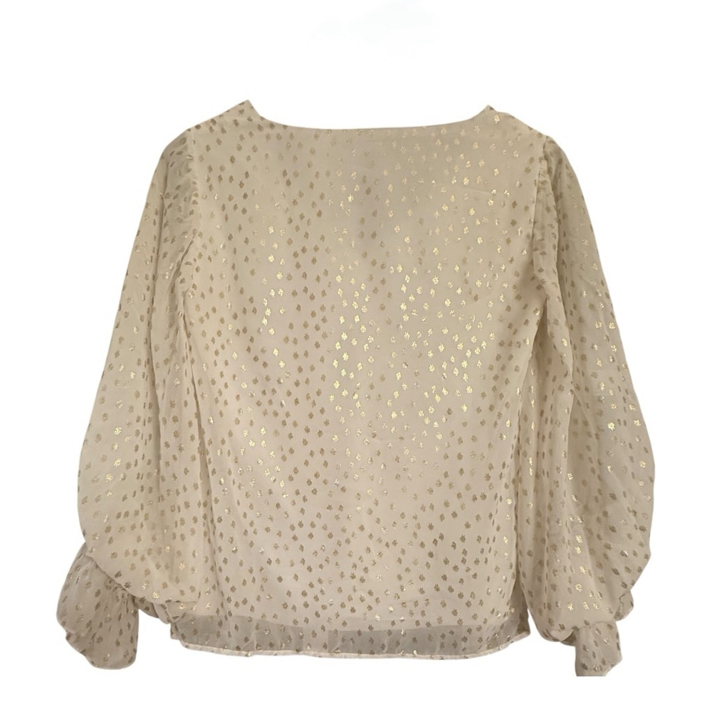 1. STATE Cream Gold Dot V-Neck Smocked Ruffle Cuff Blouse XS - Picture 4 of 10